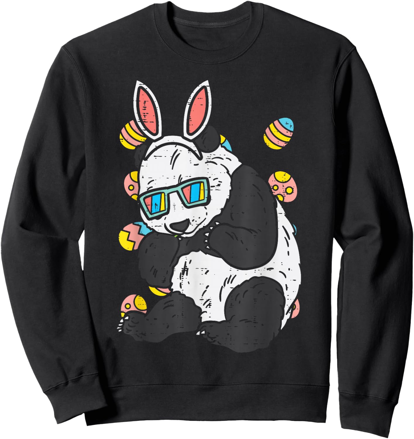 Panda Bunny Ears Glasses Eggs Cute Easter Bear Animal Lover Sweatshirt - Sweatshirt | Black