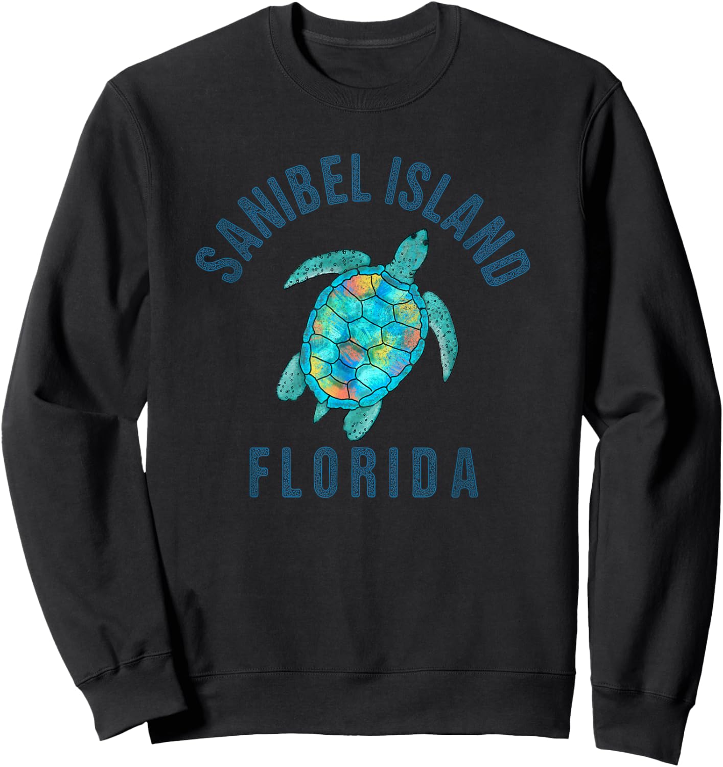 Sanibel Island Beach Design / Sea Turtle Illustration Gift Sweatshirt - Sweatshirt | Black