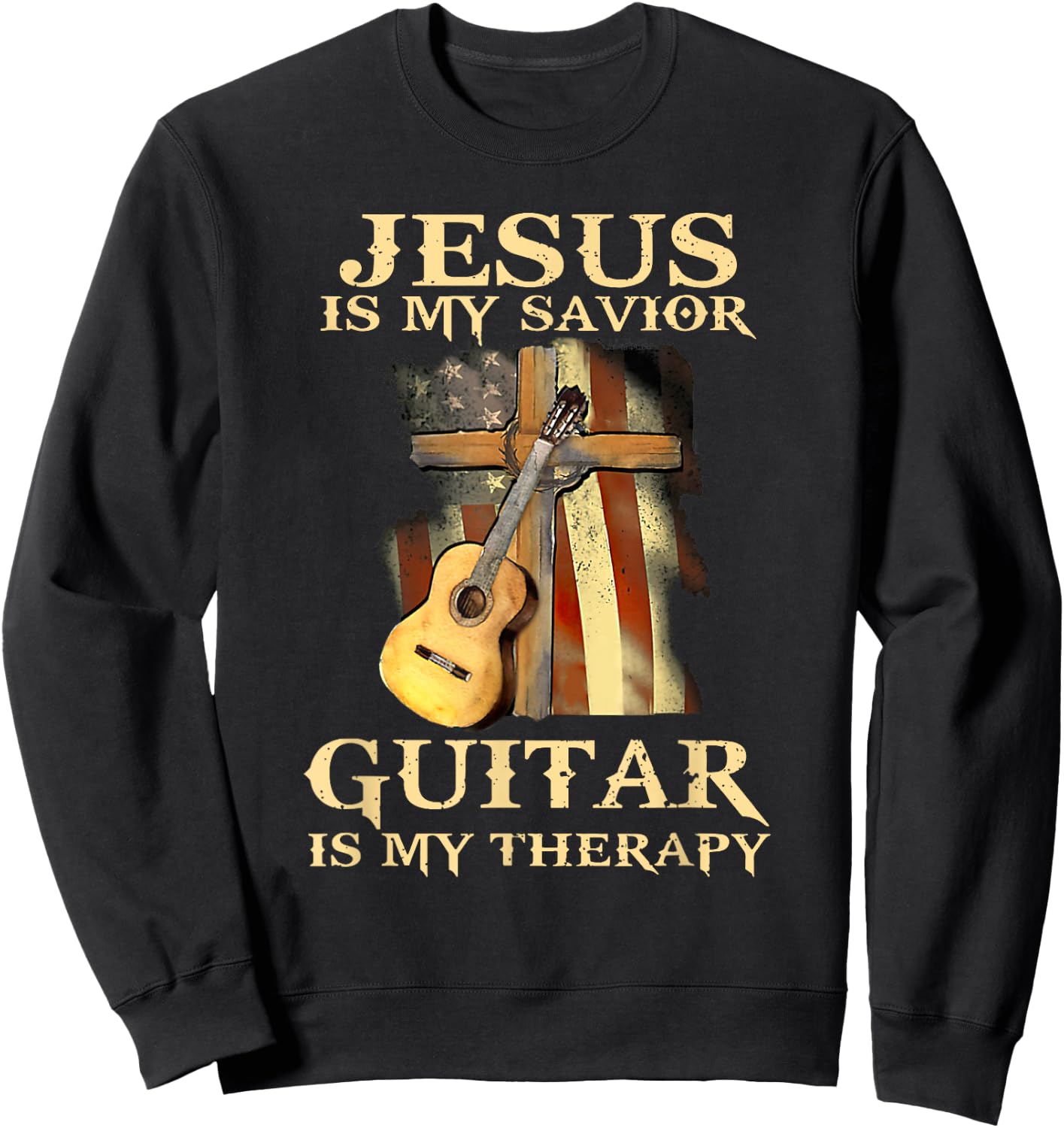 Jesus Is My Savior Guitar Is My Therapy Sweatshirt - Sweatshirt | Black