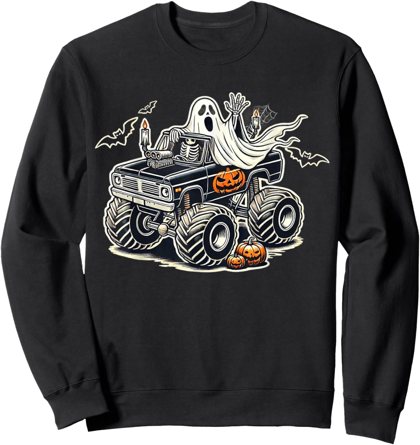 Big Little Boys Halloween Shirt Ghost Skeleton Kids Spooky Sweatshirt - Sweatshirt | Black