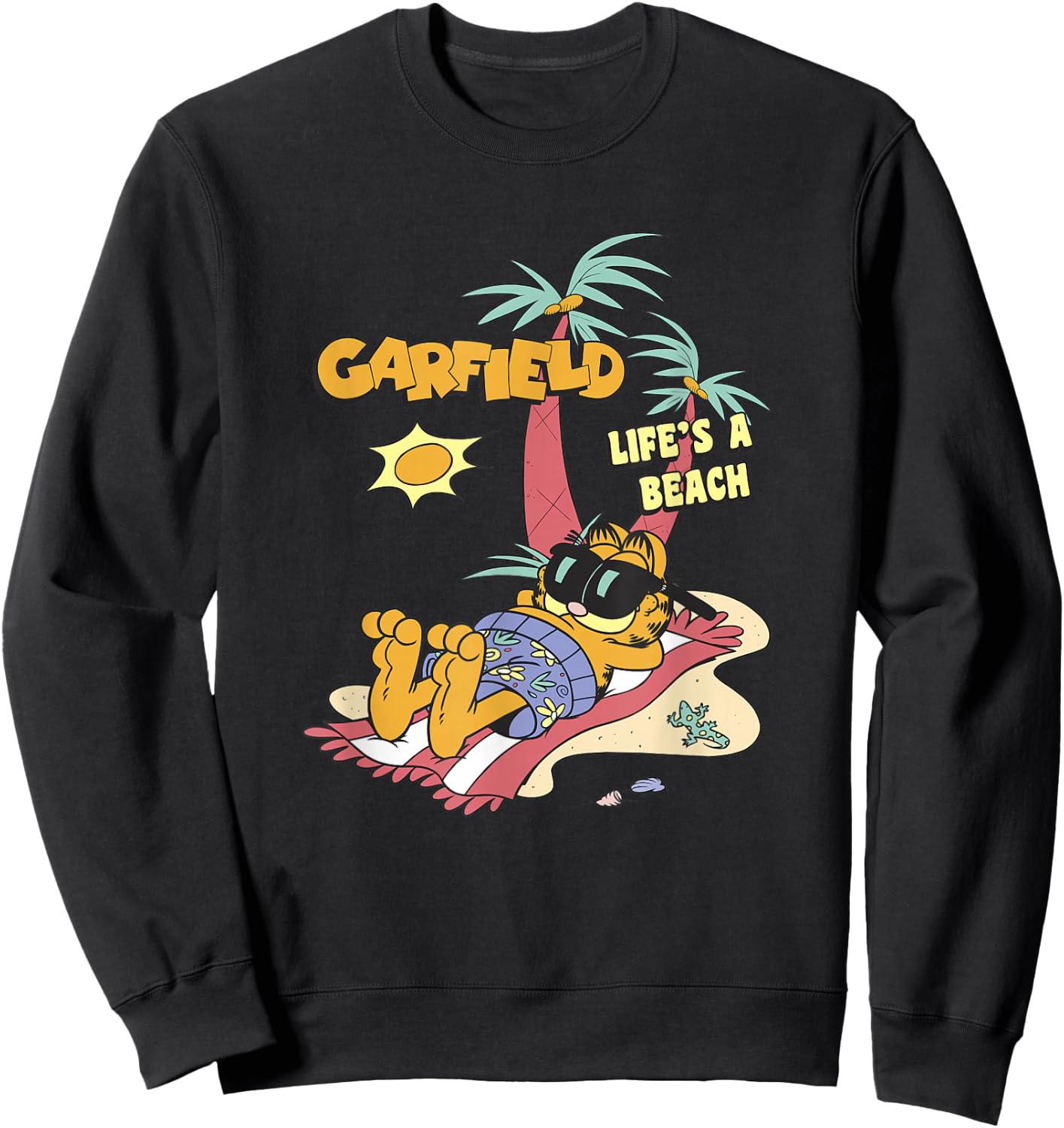 Garfield Life's A Beach Retro Vintage Tropical Cat Nap Sweatshirt - Sweatshirt | Black