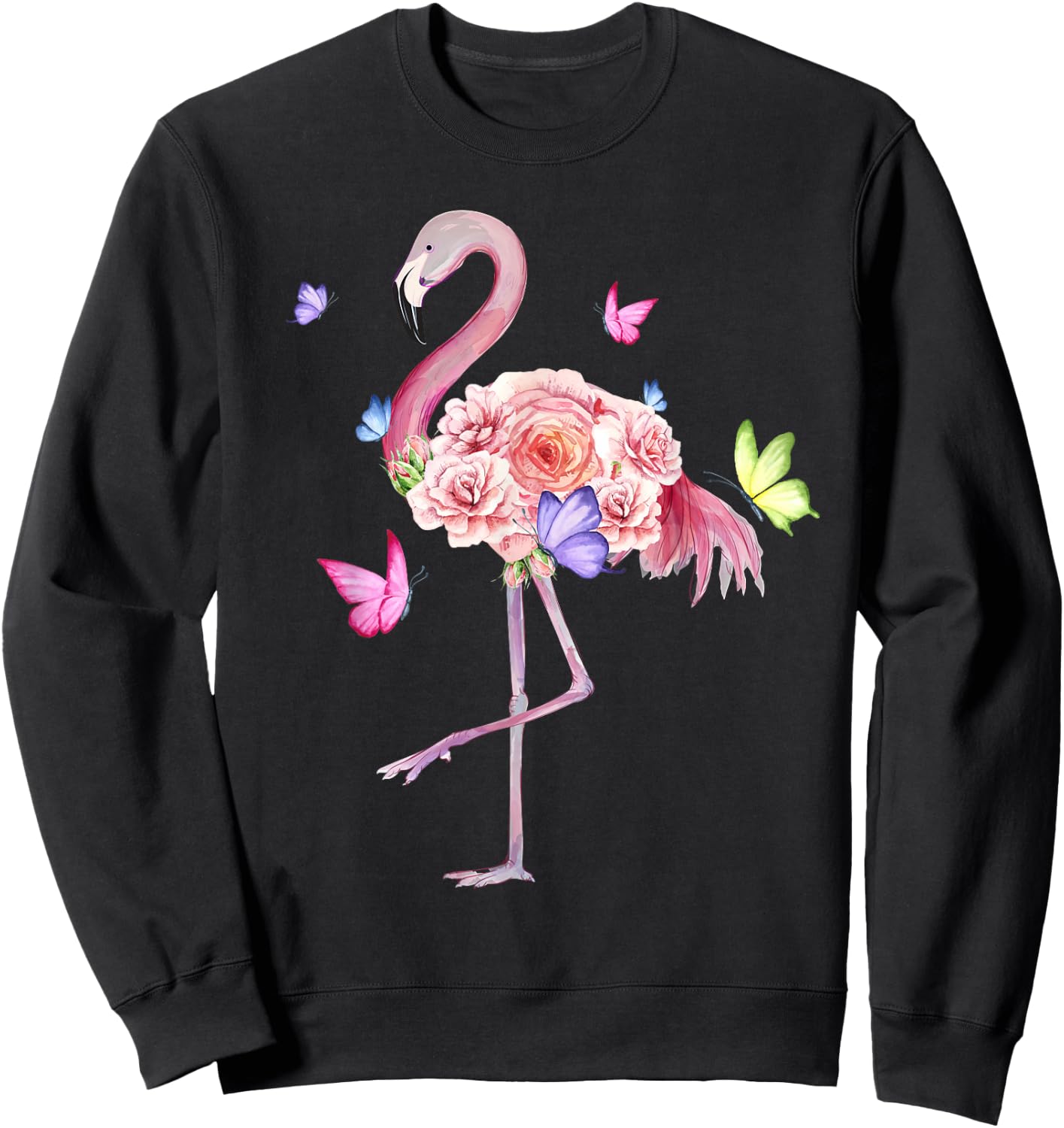 Nature Pink Flowers Women Girls Kids Flamingo Sweatshirt - Sweatshirt | Black