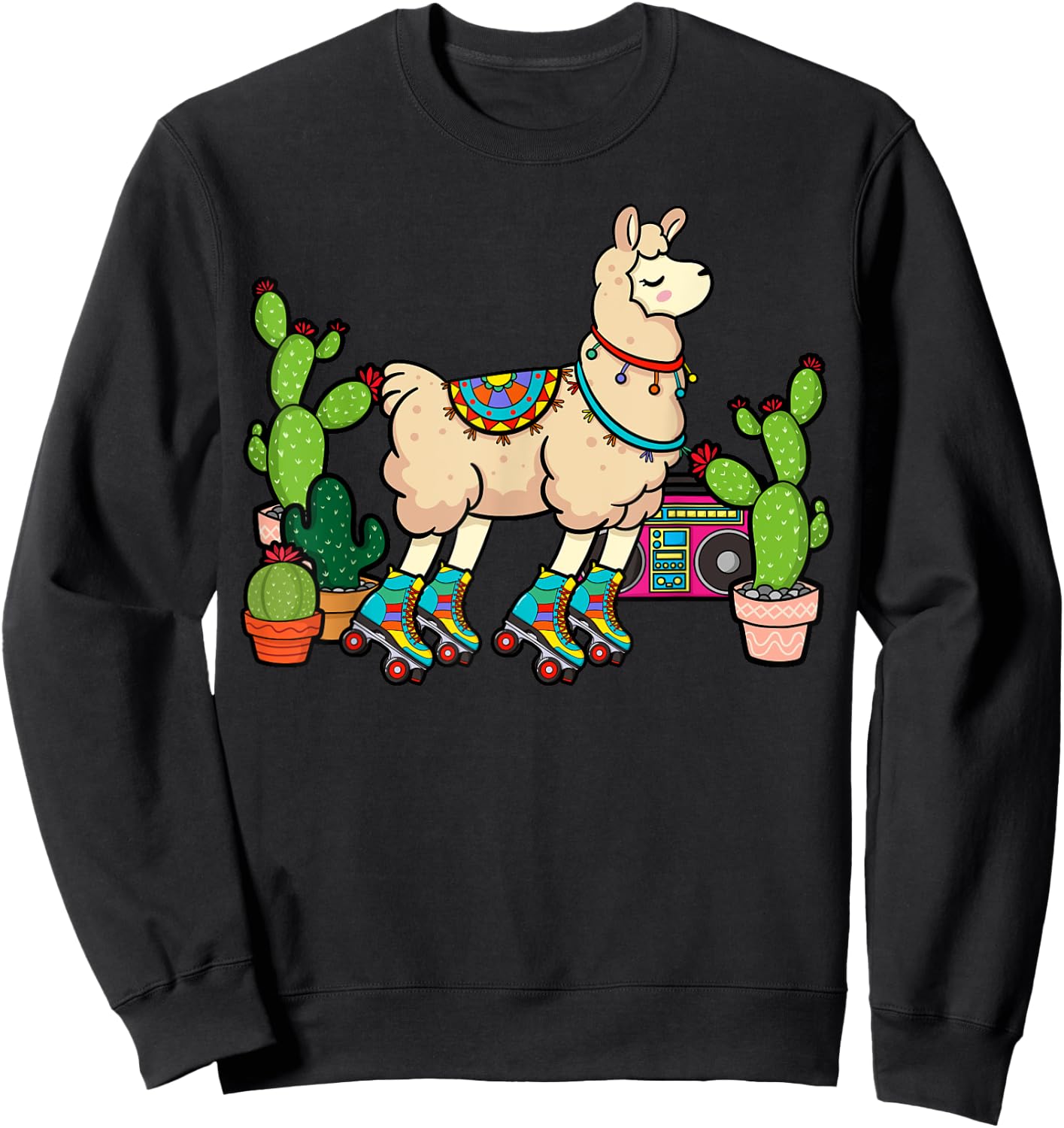 Llama Roller Skates Boombox Ghetto Blaster Vintage 70s Sweatshirt - Sweatshirt | Black