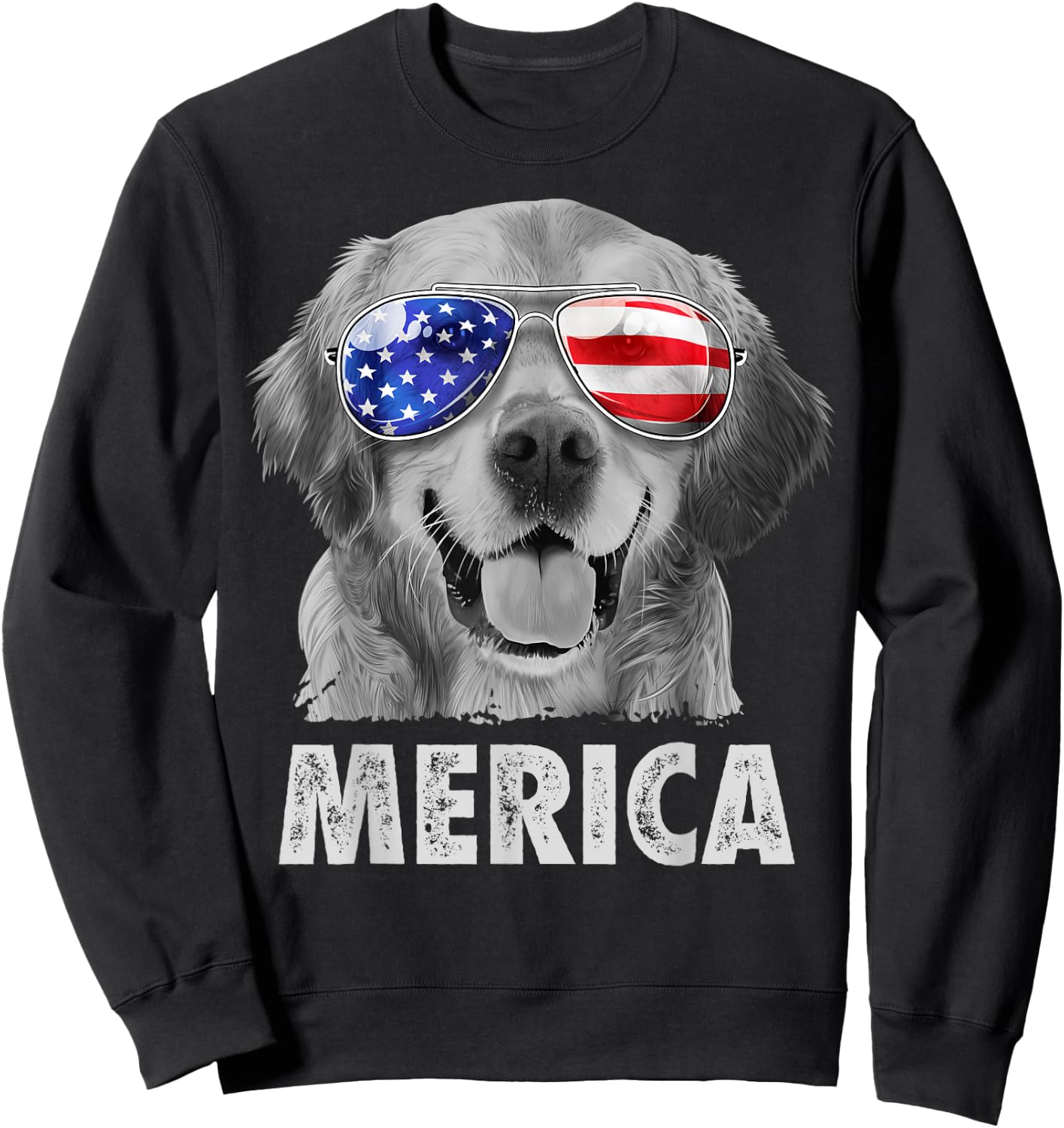 Golden Retriever 4th of July Merica American Flag Sunglasses Sweatshirt - Sweatshirt | Black