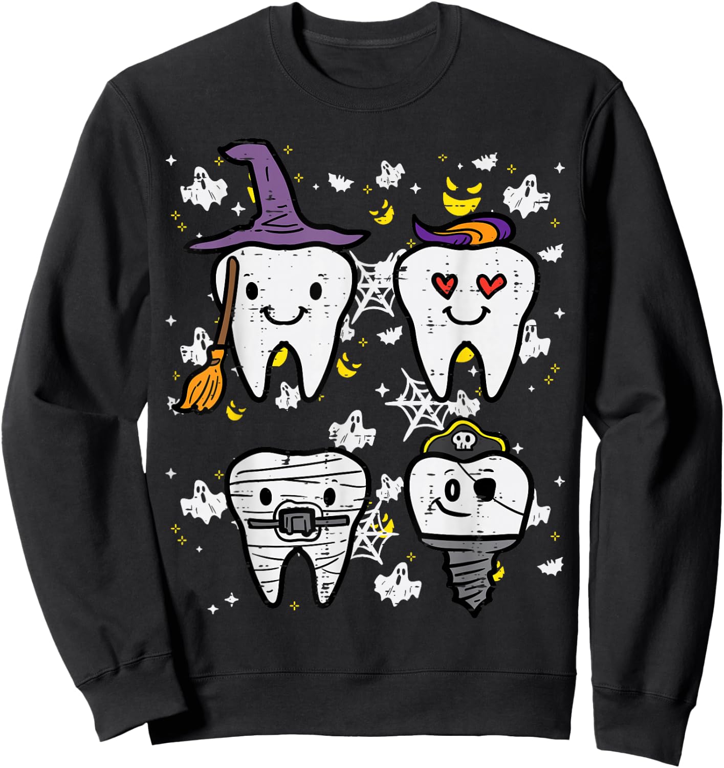 Halloween Dentist Witch Teeth Dental Crew Costume Men Women Sweatshirt - Sweatshirt | Black