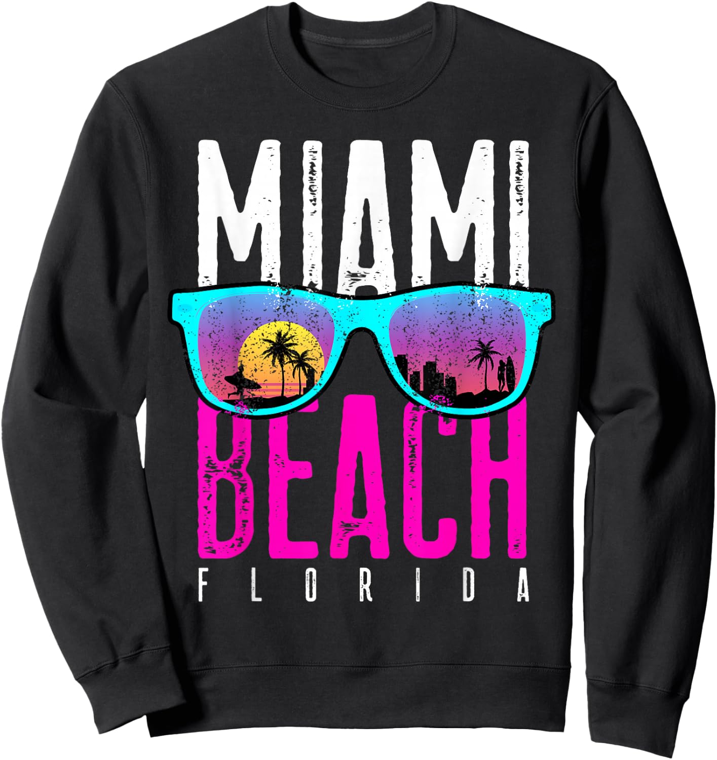 Miami Beach Shirt Florida Sunset Retro Souvenir Surf Miami Women Girls Kids Sweatshirt - Sweatshirt | Black