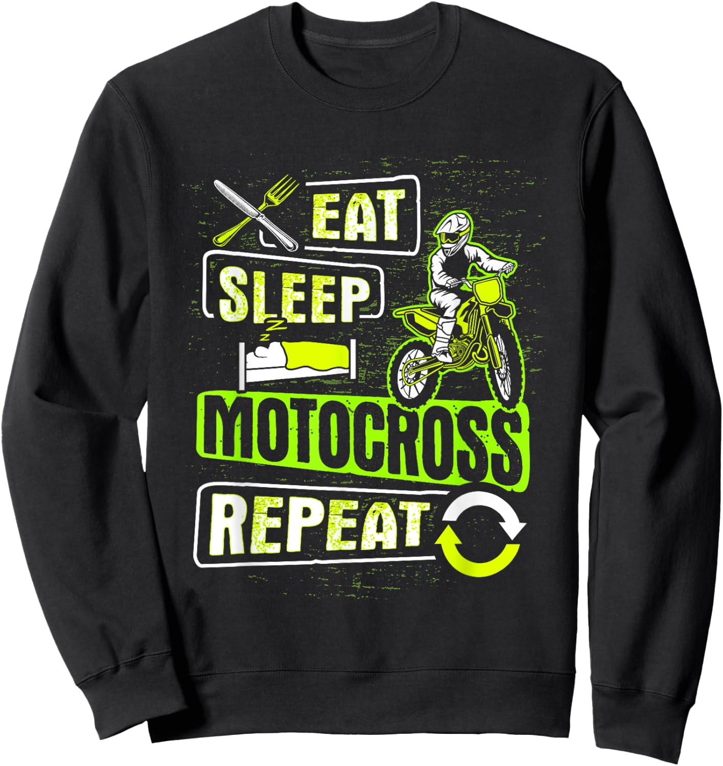 Eat Sleep Motocross Repeat Dirt Bike Motorcycle Biker Gift Sweatshirt - Sweatshirt | Black