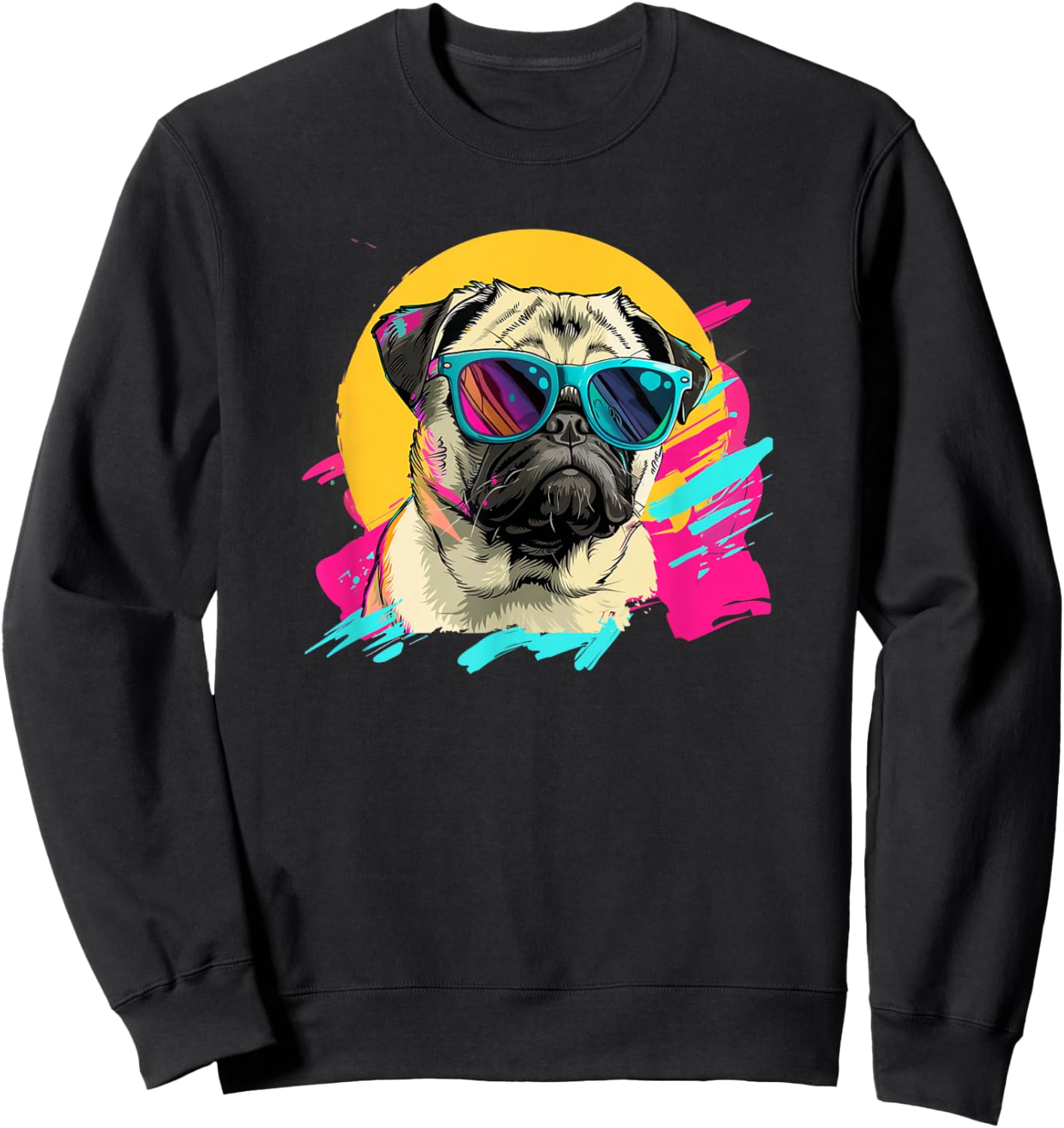 Funny & Retro Vintage 80s Pug Lover Sweatshirt - Sweatshirt | Black