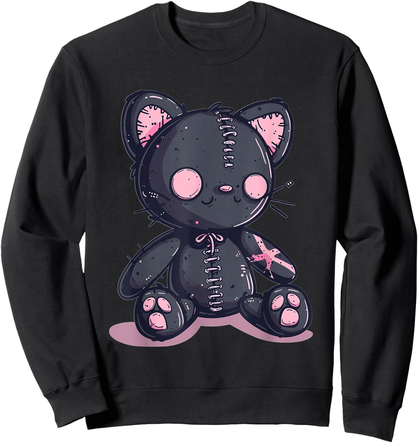 Goth Pastel Cute Creepy Kawaii Cat Kitten Voodoo Doll Sweatshirt - Sweatshirt | Black