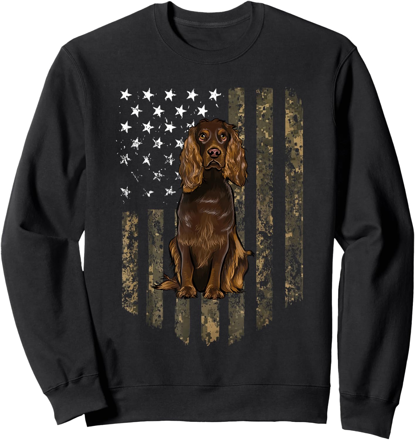 Camo American Flag Boykin Spaniel 4th of July USA Sweatshirt - Sweatshirt | Black