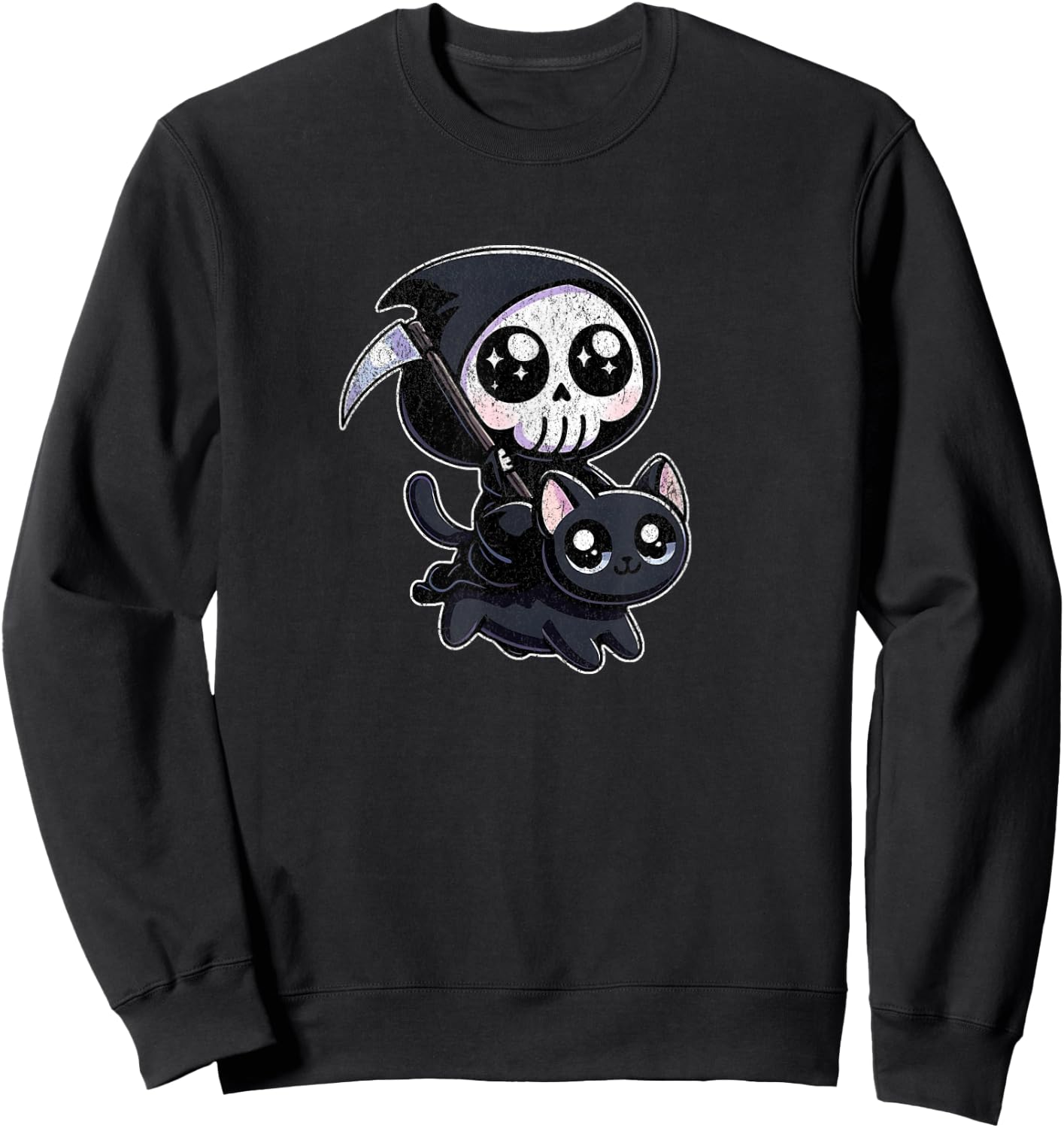 Grim Reaper Riding a Cat Men Women Sweatshirt - Sweatshirt | Black