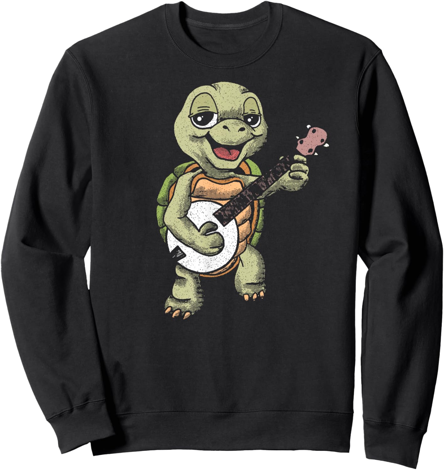 Banjo Picking Turtle Cute Funny Terrapin Music Graphic Sweatshirt - Sweatshirt | Black