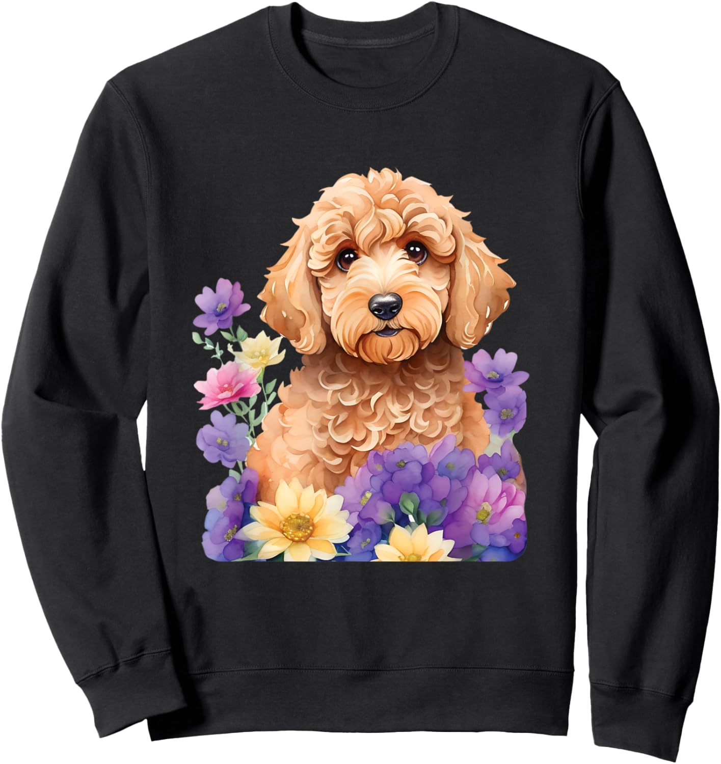 Cute Goldendoodle Doodle Dog Floral Design Sweatshirt - Sweatshirt | Black