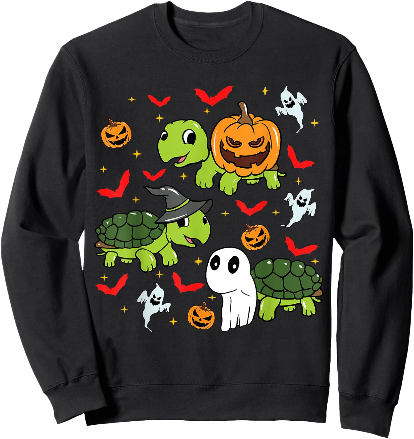 Halloween Turtle Pumpkin Tortoise Bats and Ghosts Sweatshirt - Sweatshirt | Black