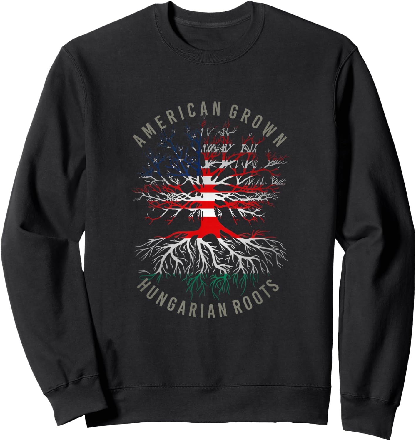 American Grown Hungarian Roots USA Hungary Flag Heritage Sweatshirt - Sweatshirt | Black