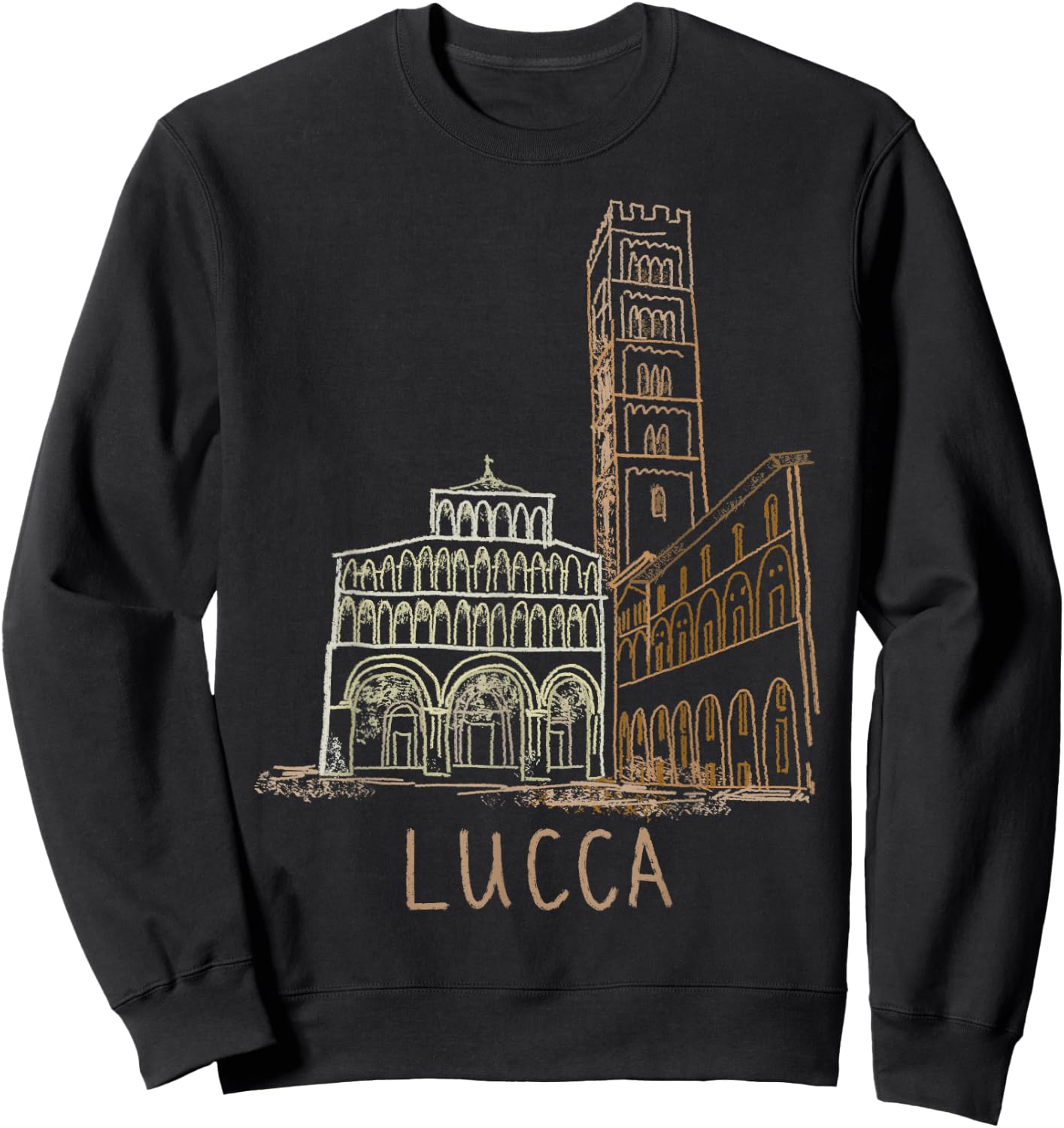 Lucca Italy Unique Hand Drawn Art Gift Men Women Sweatshirt - Sweatshirt | Black
