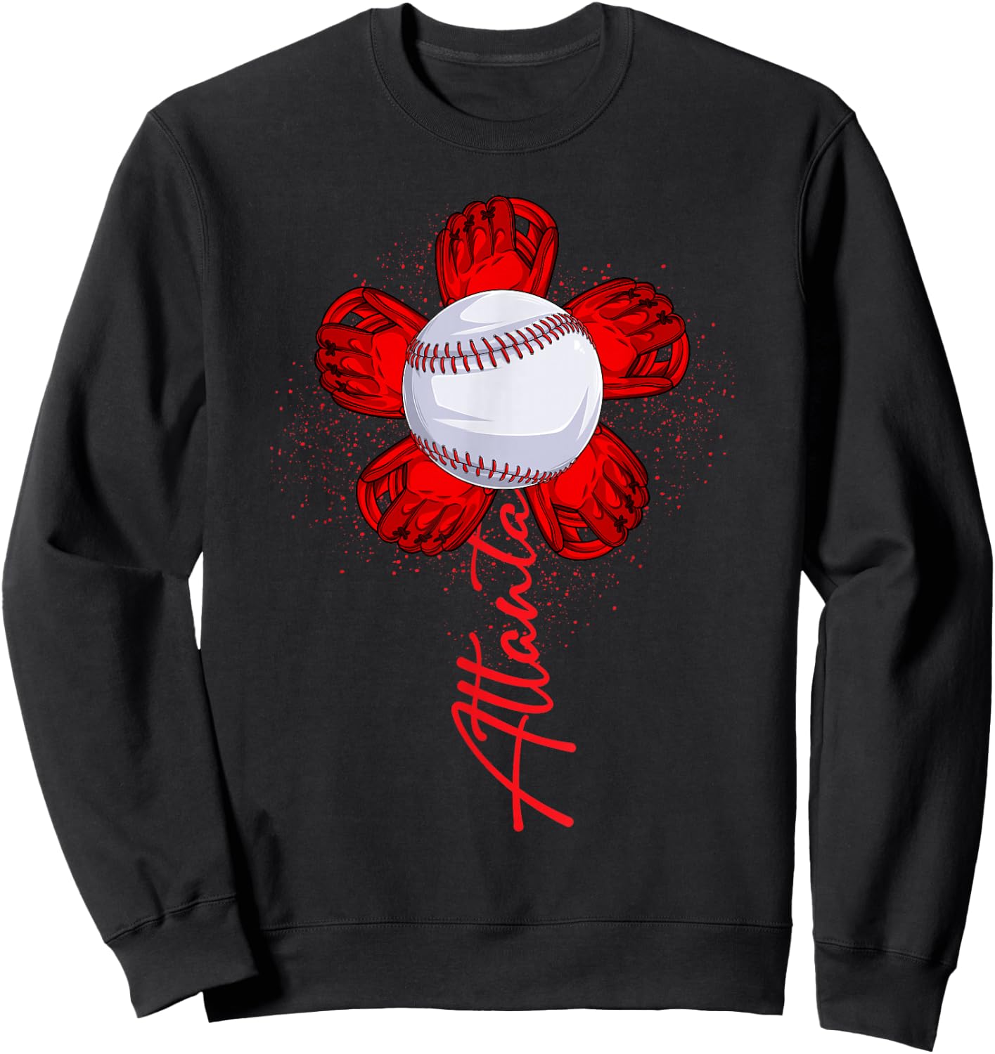 Cute Flower Atlanta Retro Baseball Lover Game Day Sweatshirt - Sweatshirt | Black