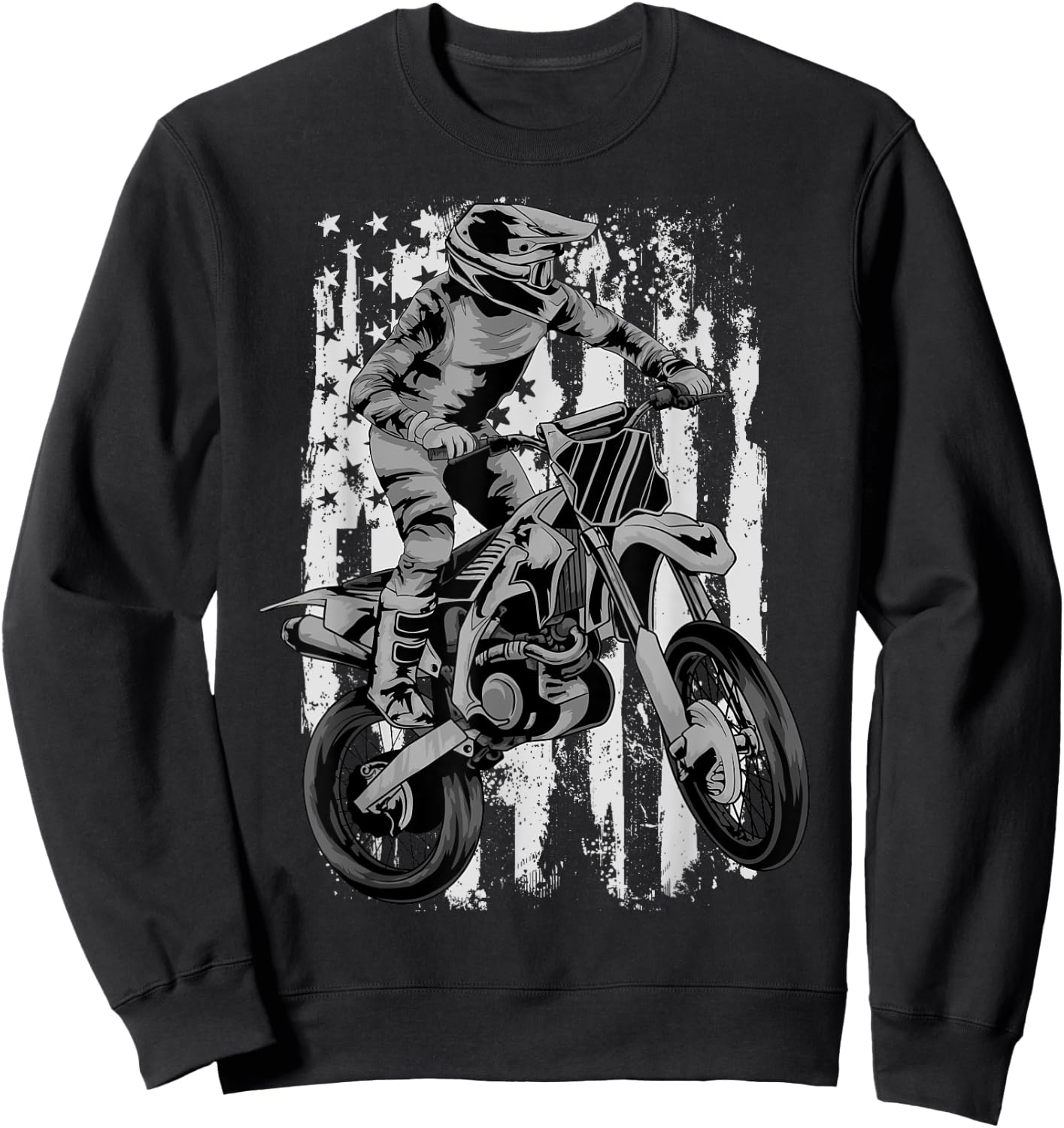 Motocross Motorcross Dirt Bike USA Flag Patriotic Women Kids Men Sweatshirt - Sweatshirt | Black