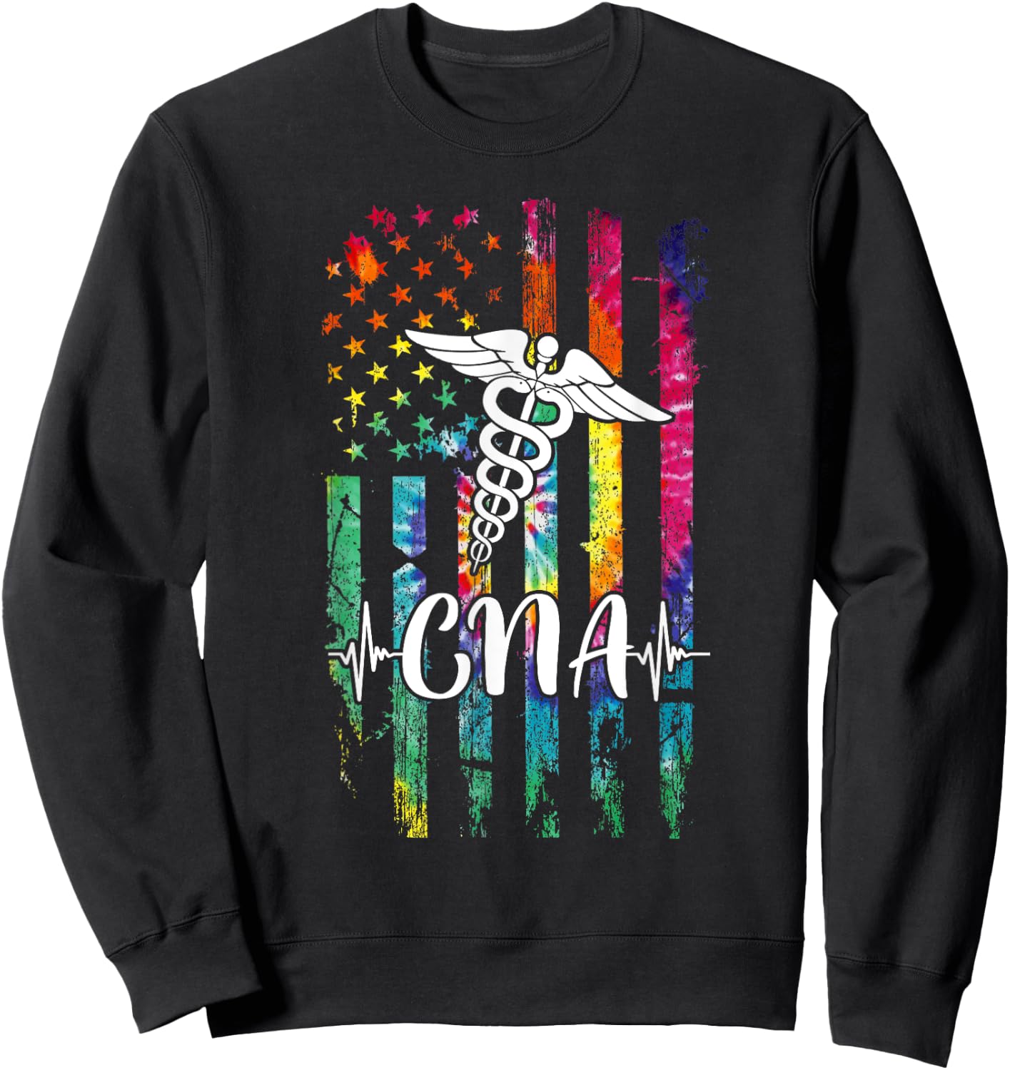 American Flag Tie Dye CNA Costume Nurse Day Nursing Women Men Sweatshirt - Sweatshirt | Black