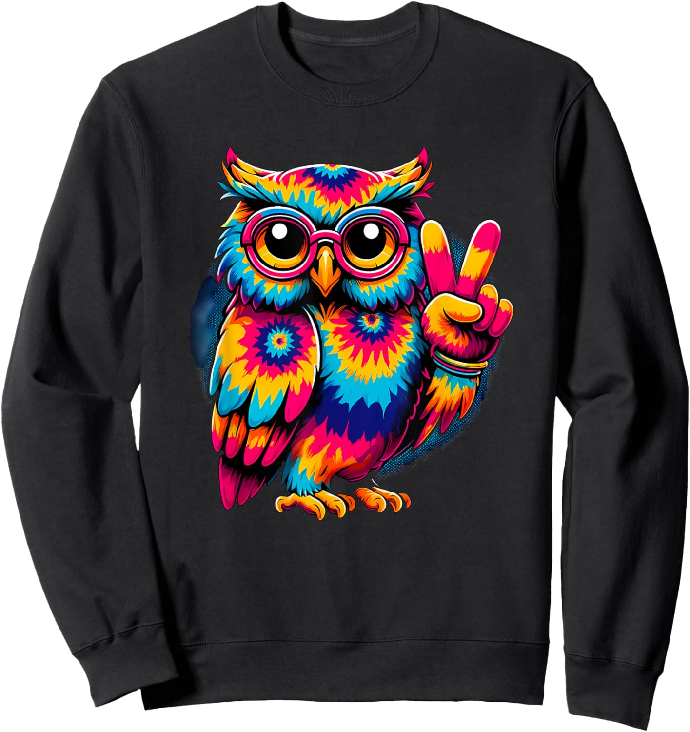 Peace Sign Tie Dye Owl Sweatshirt - Sweatshirt | Black