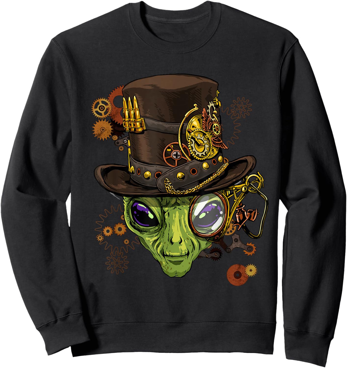 Alien Shirt Victorian Steampunk Gears UFO Ancient Alien Head Sweatshirt - Sweatshirt | Black