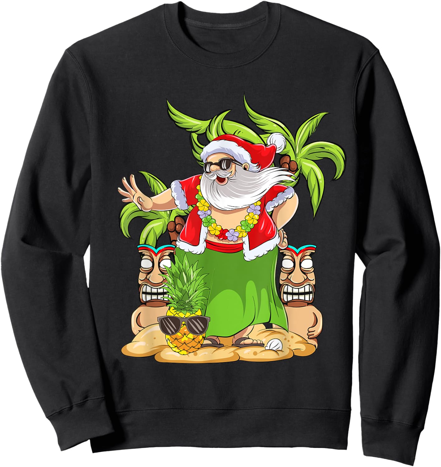 Hawaiian Christmas Mele Kalikimaka Hula Dance Santa Claus Sweatshirt - Sweatshirt | Black