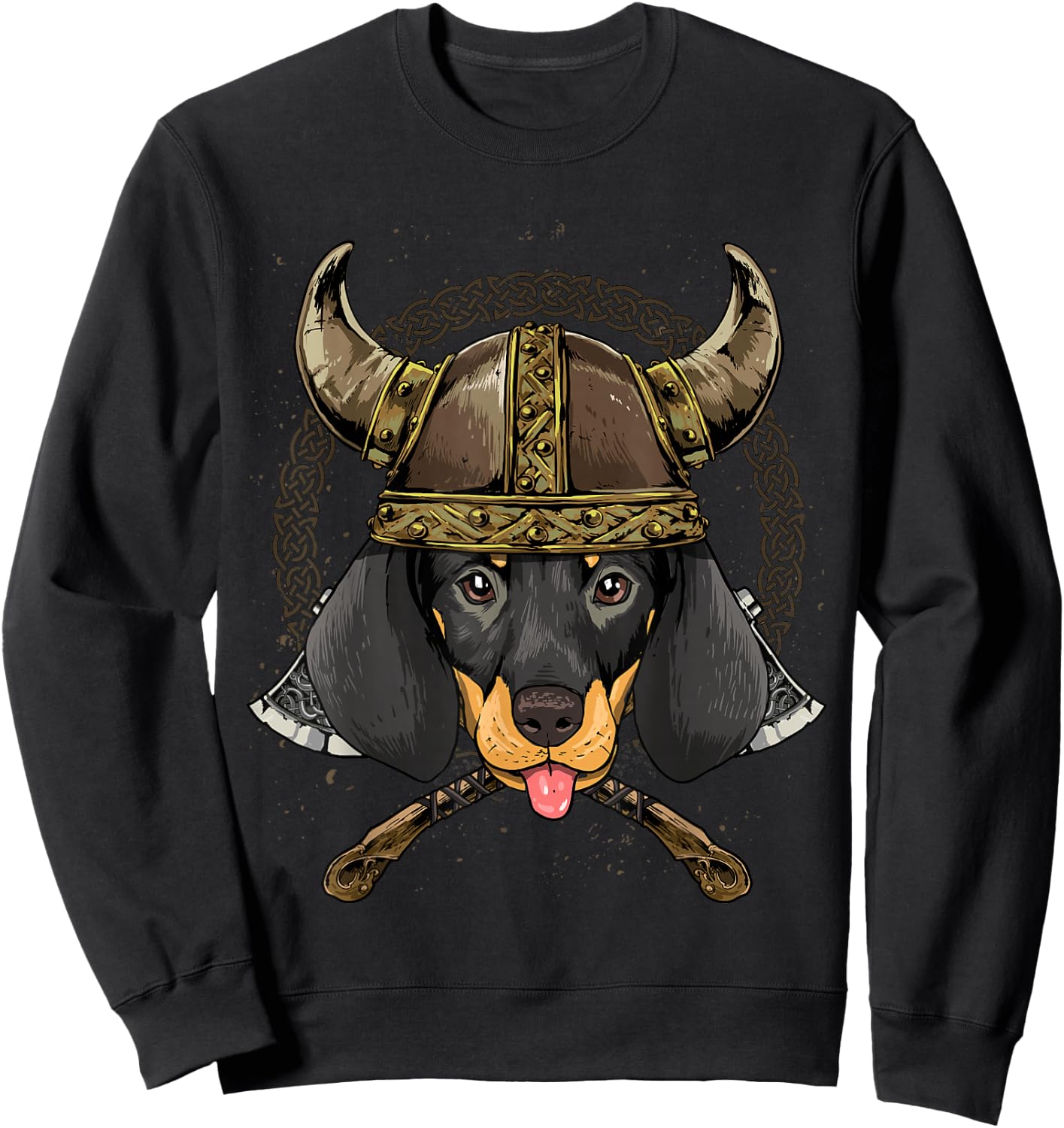 Viking Dachshund Dog with Viking Helmet Mjolnir Axes Sweatshirt - Sweatshirt | Black