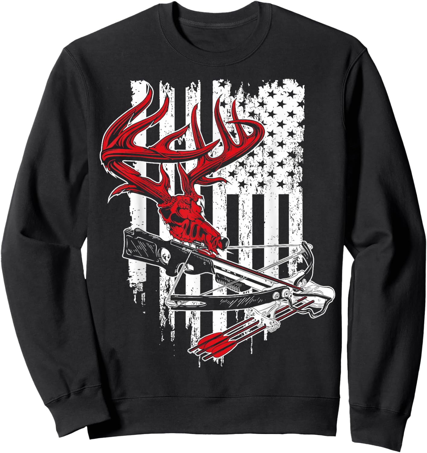 American Flag Archery Bow Hunting - Deer Skull Crossbow Sweatshirt - Sweatshirt | Black