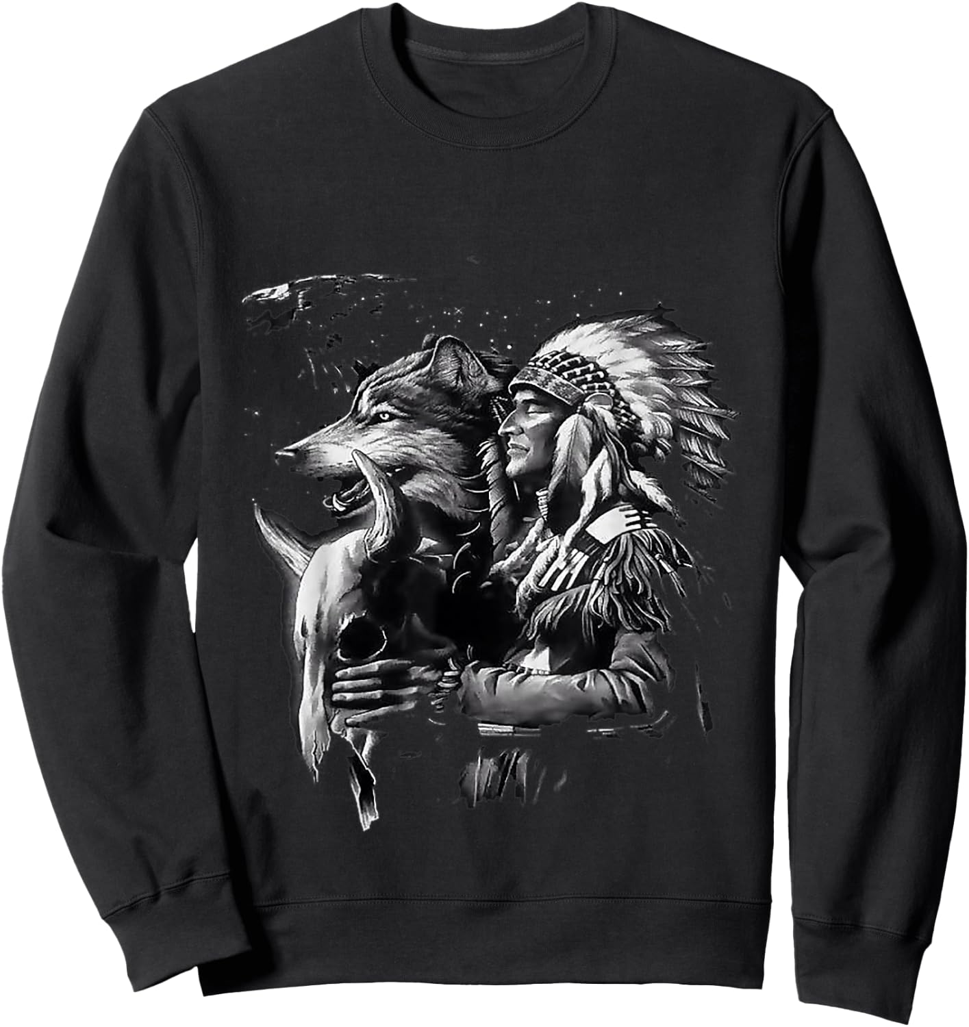 Wolf with native American Indians Sweatshirt - Sweatshirt | Black