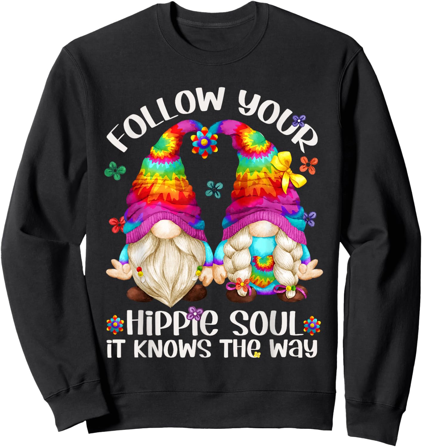 Hippie Soul Gnomies Makes Peace Sign - Cute Hippie Gnome Sweatshirt - Sweatshirt | Black