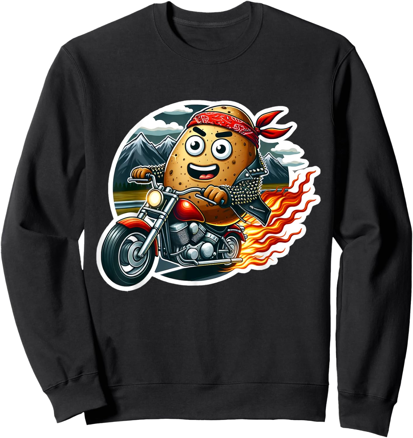 Funny Potato Tater Tot Riding Motorcycle Bike Biker Taters Sweatshirt - Sweatshirt | Black