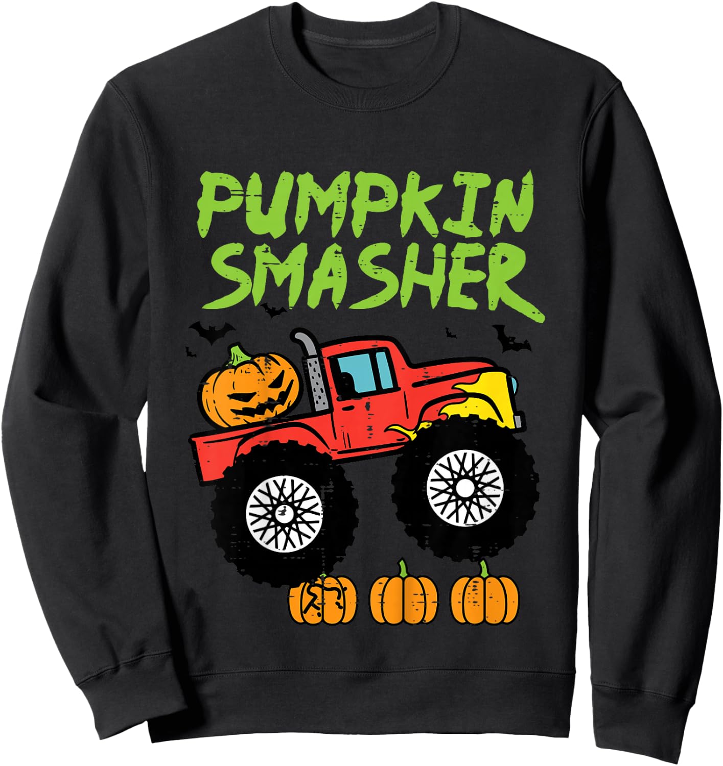 Kids Halloween Pumpkin Smasher Monster Truck Costume Toddler Boys Sweatshirt - Sweatshirt | Black