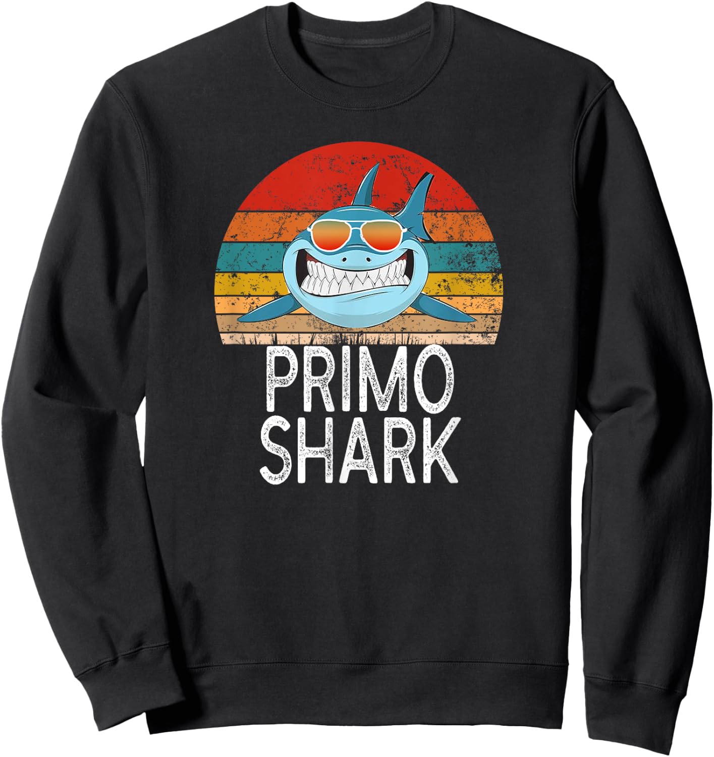 Primo Shark Funny Spanish Cousin Vintage Sweatshirt - Sweatshirt | Black