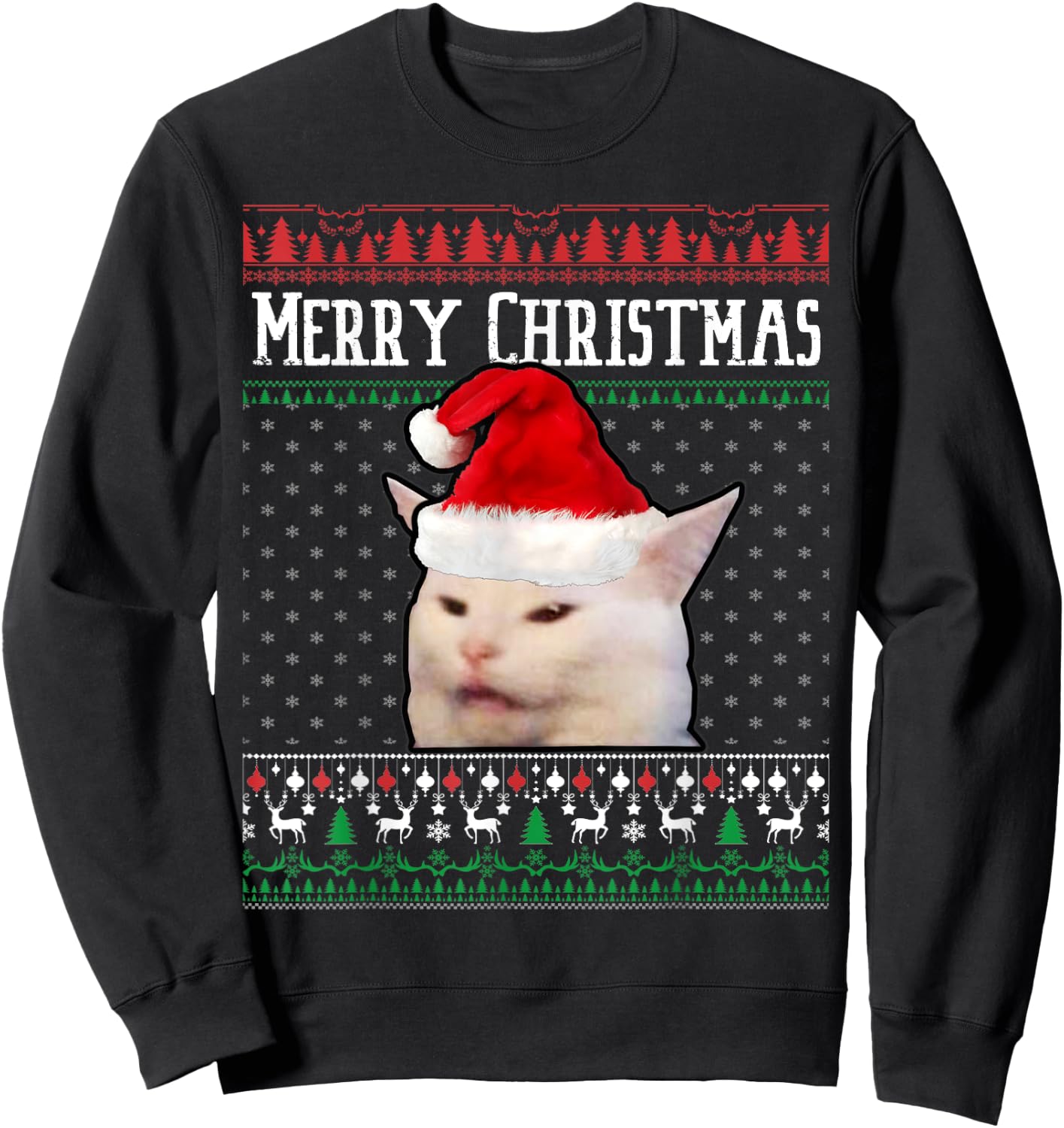 Woman Yelling at a Smudge Cat Ugly Christmas Sweater Meme Sweatshirt - Sweatshirt | Black
