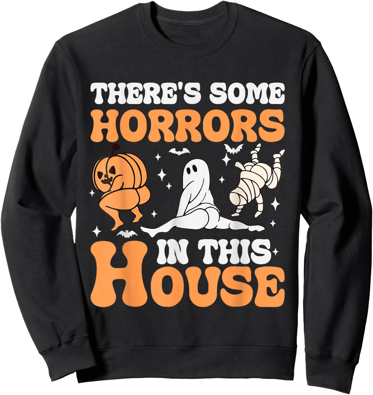 There's Some Horrors In This House Halloween Ghost Pumpkin Sweatshirt - Sweatshirt | Black