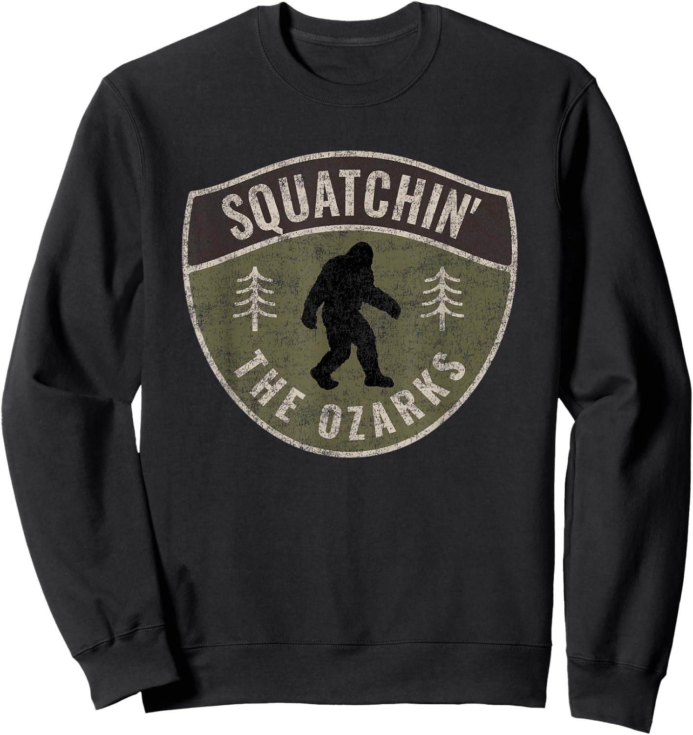 Vintage Sasquatch Squatchin' The Ozarks Big Foot Hunting Sweatshirt - Sweatshirt | Black