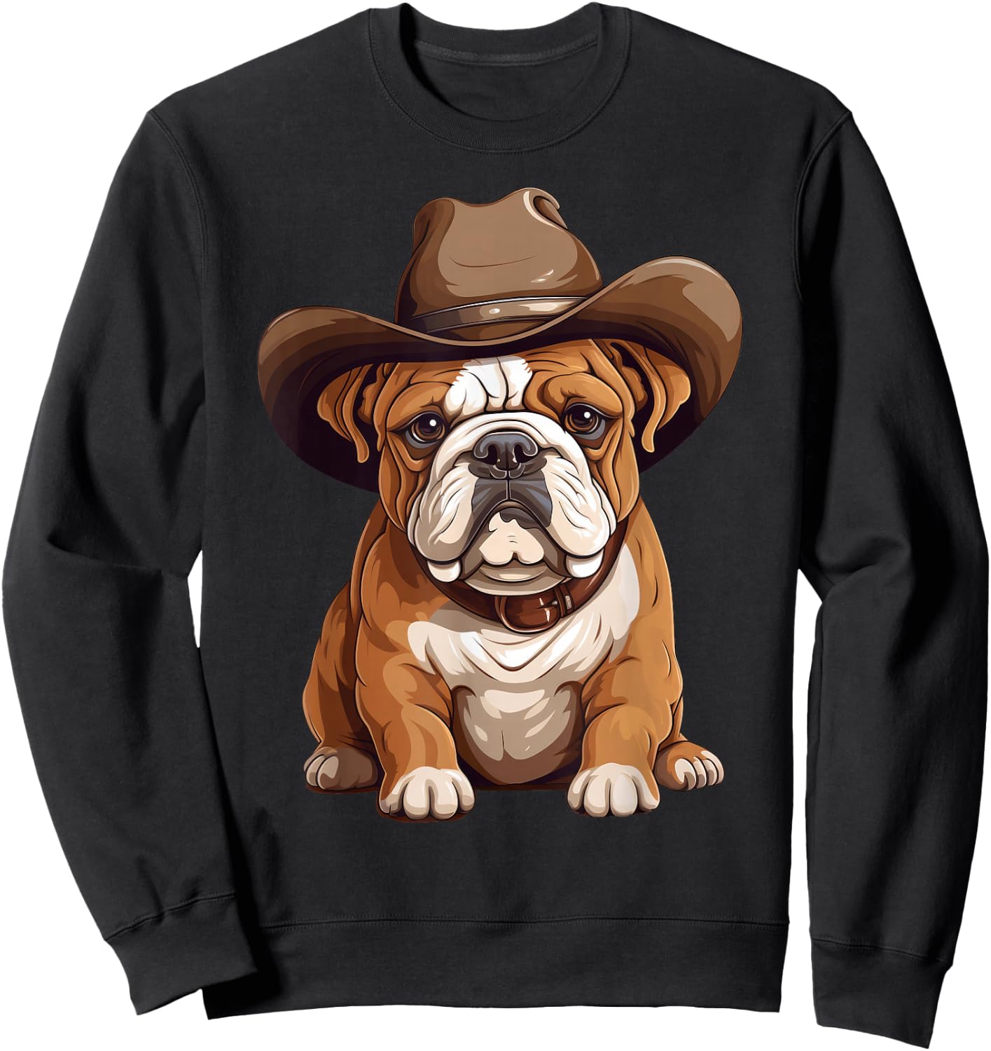 English Bulldog Puppy in Cowboy Hat Bulldog Lover Boys Girls Sweatshirt - Sweatshirt | Black