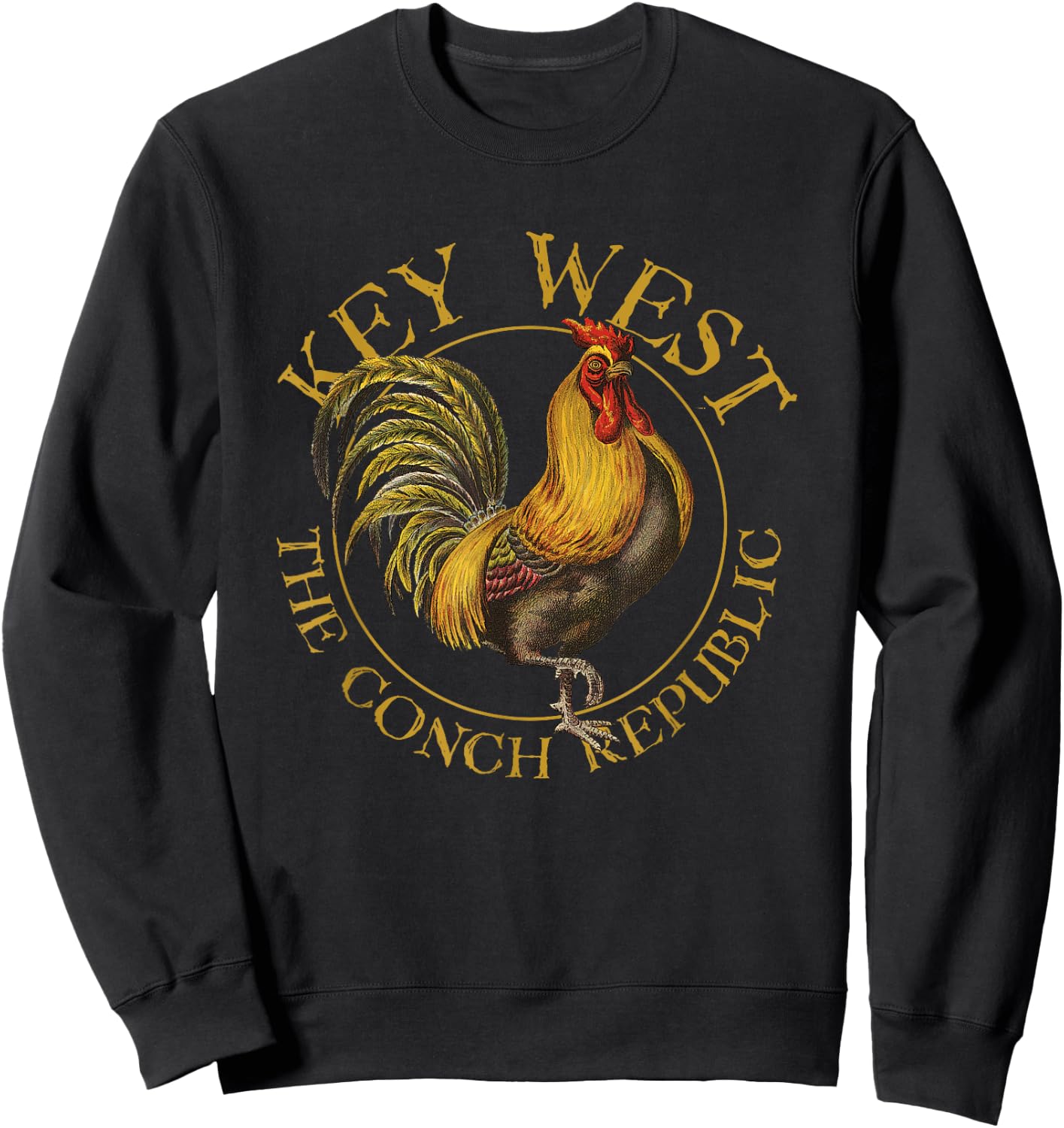 Key West Florida Vintage Rooster Design Souvenir Sweatshirt - Sweatshirt | Black