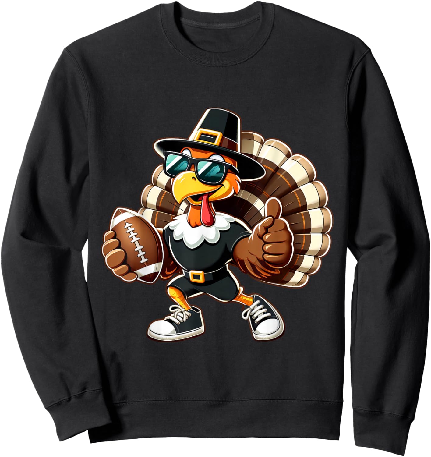 Turkey Football Thanksgiving Fall Turkey Playing Football Sweatshirt - Sweatshirt | Black