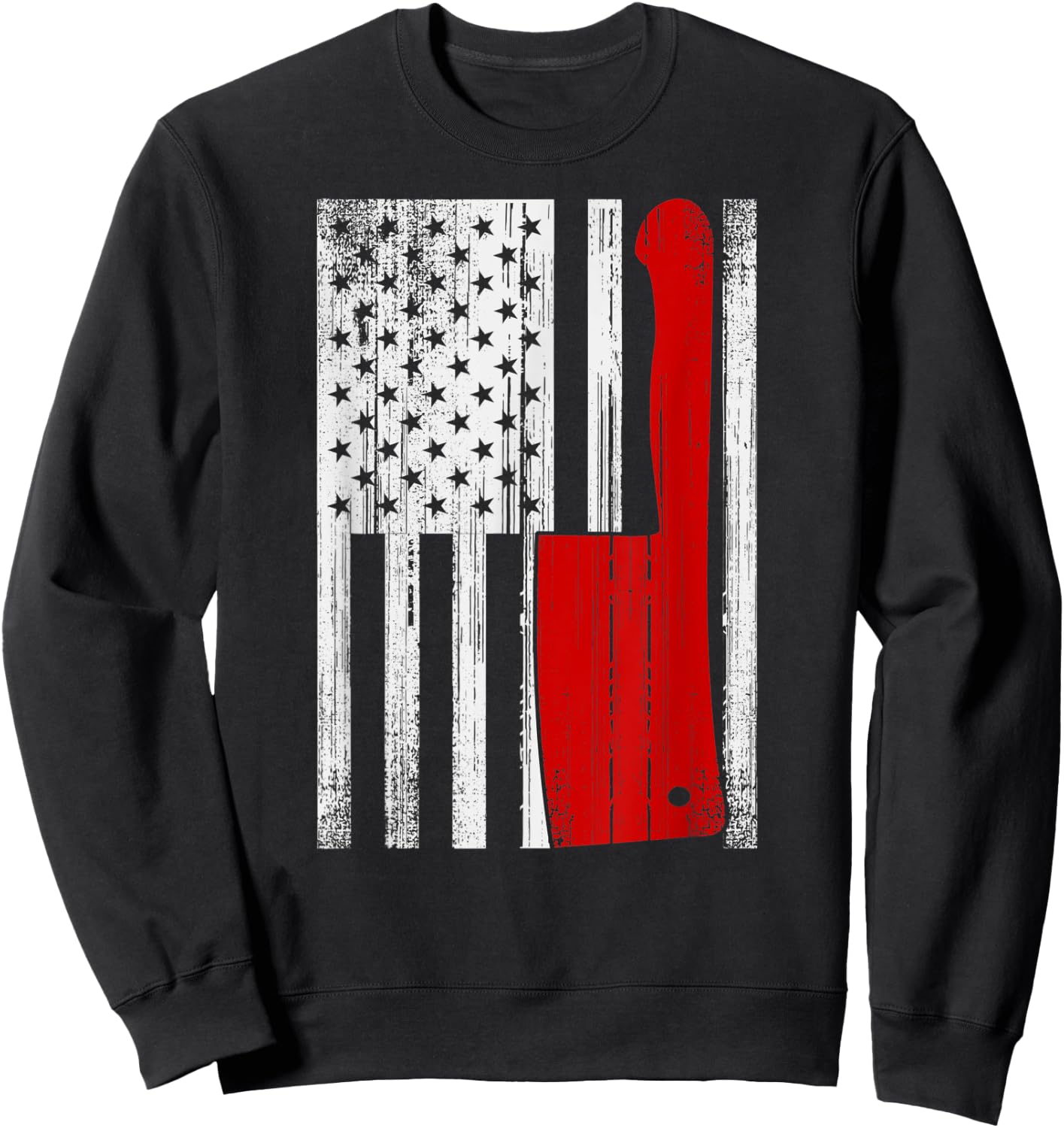 Retro American Butcher Gift USA Flag Vintage Meat Cleaver Sweatshirt - Sweatshirt | Black