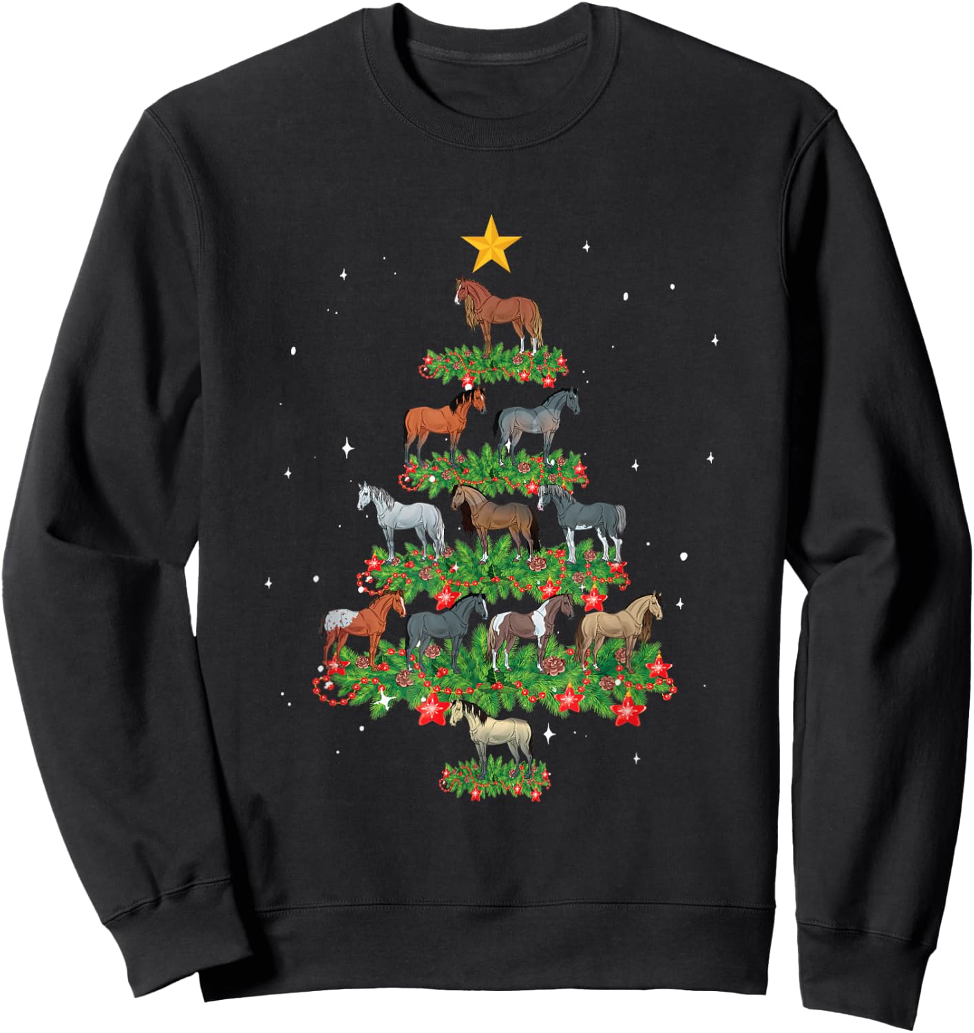 Xmas Tree Ornament Equestrian Santa Hat Horse Christmas Sweatshirt - Sweatshirt | Black