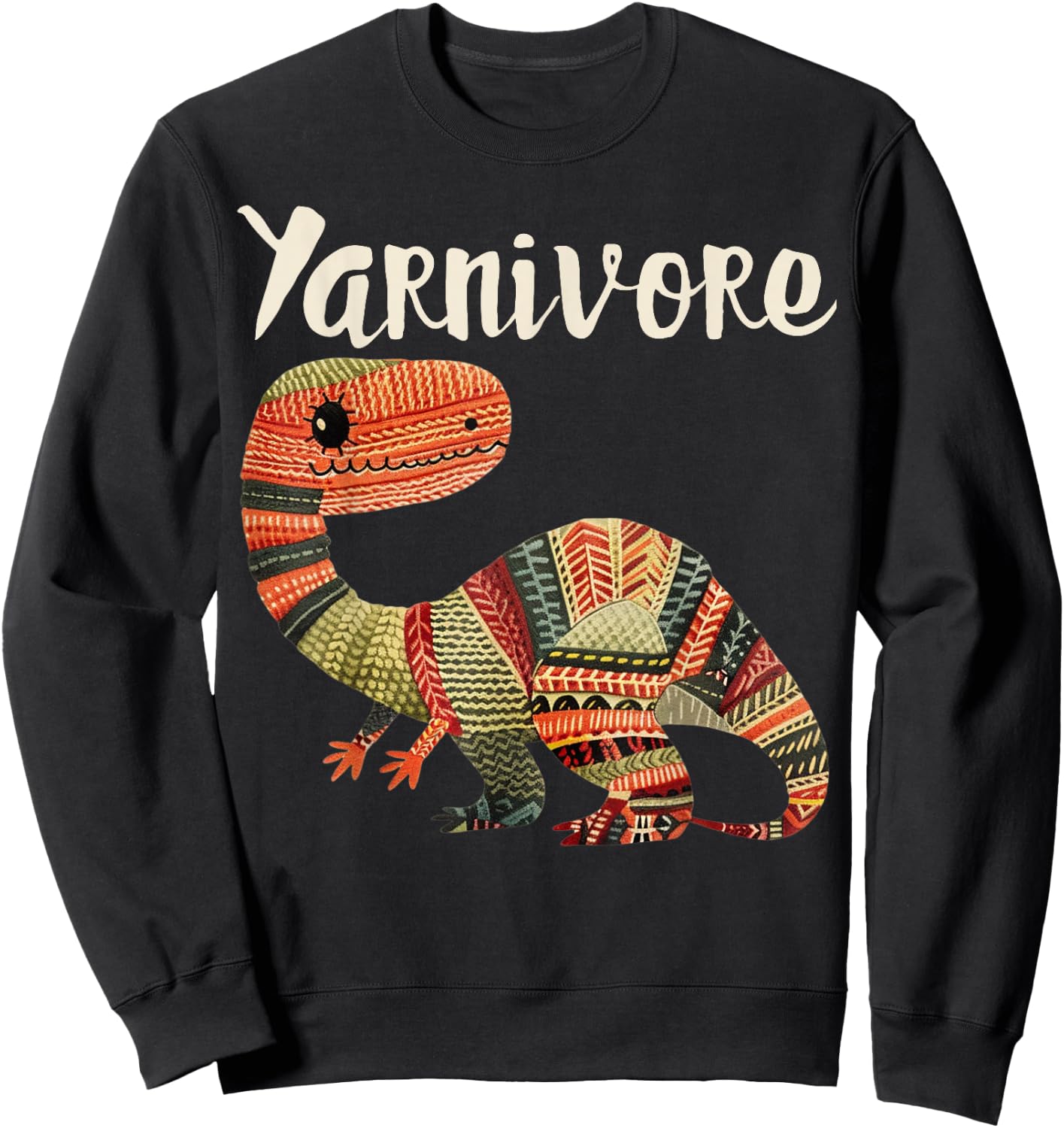 Yarnivore Funny Cute Crochet Knitting Yarn Dinosaur Sweatshirt - Sweatshirt | Black