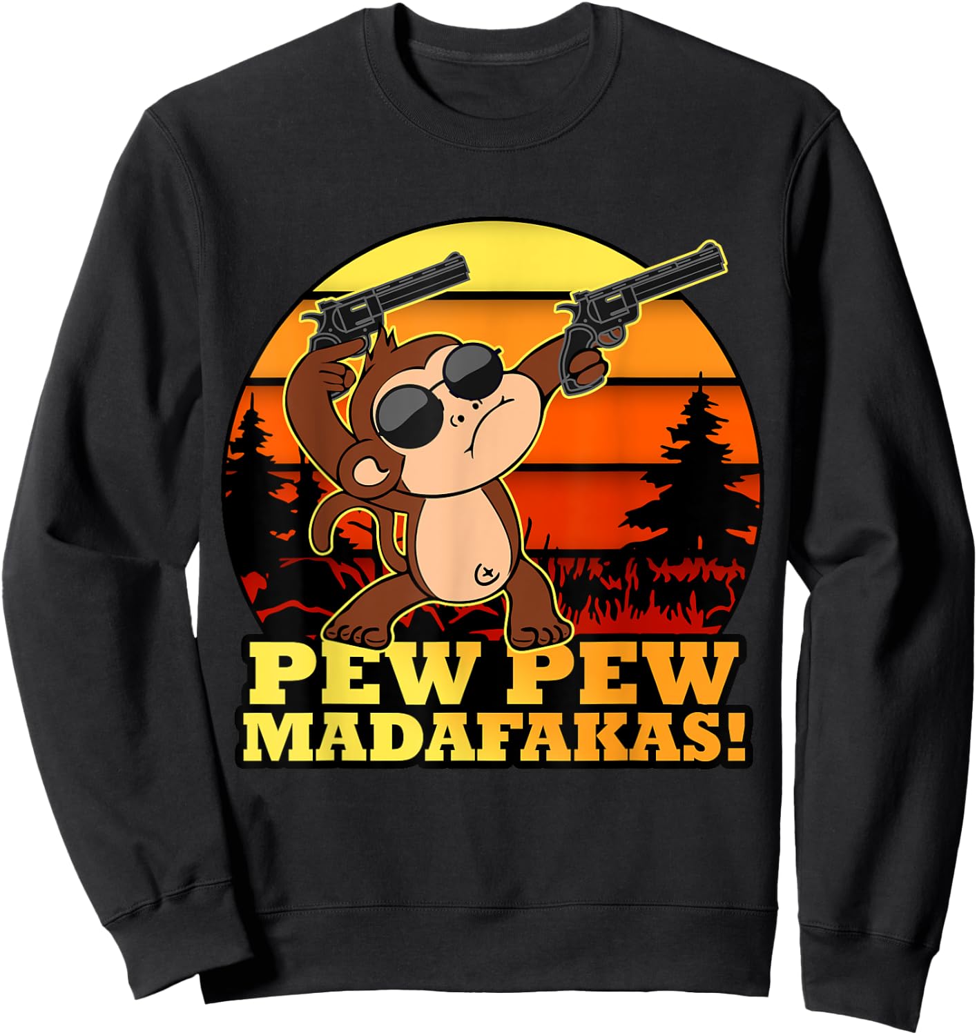 Crazy Monkey Pew Pew Madafakas Funny Vintage Monke Sweatshirt - Sweatshirt | Black