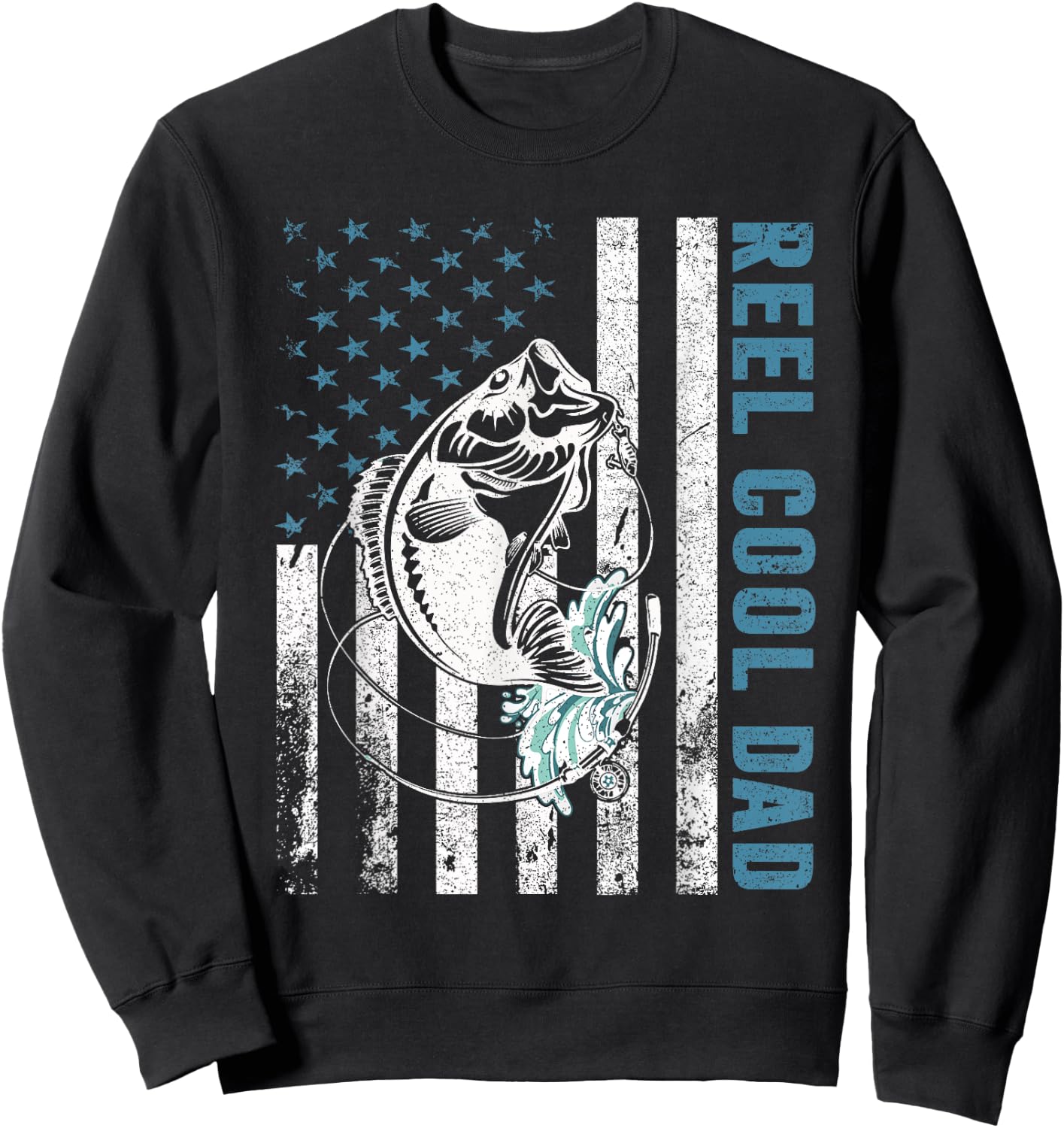 Fishing Lovers Gifts Reel Cool Dad American Flag Sweatshirt - Sweatshirt | Black