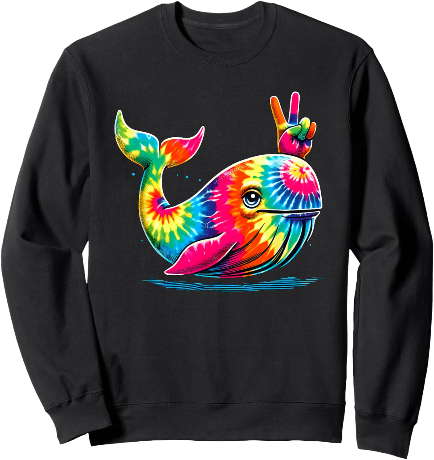Peace Sign Tie Dye Whale Sweatshirt - Sweatshirt | Black