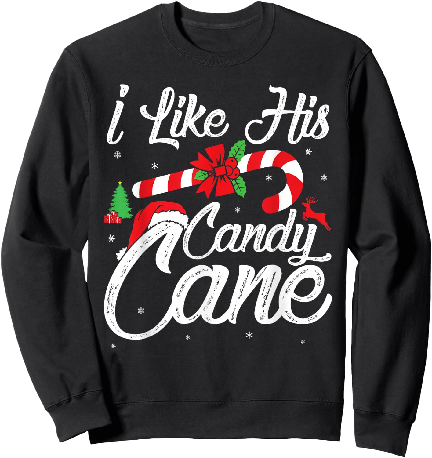 I Like His Candy Cane Couples Matching Christmas Funny Sweatshirt - Sweatshirt | Black