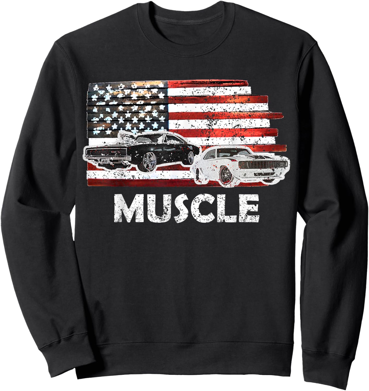 Muscle Car Lover American Flag 4th of July Independence Sweatshirt - Sweatshirt | Black