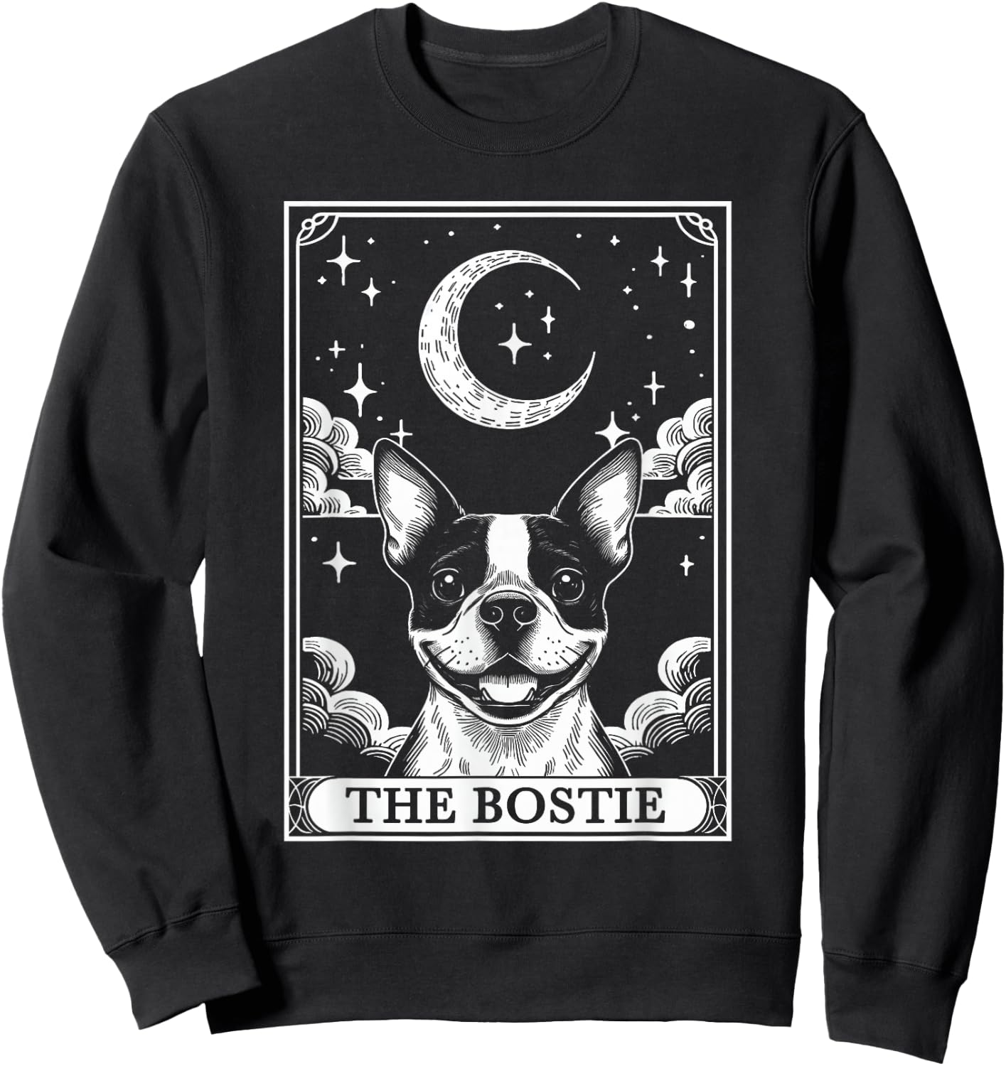 Tarot Card Vintage Crescent Moon Boston Terrier Dog Mom Sweatshirt - Sweatshirt | Black