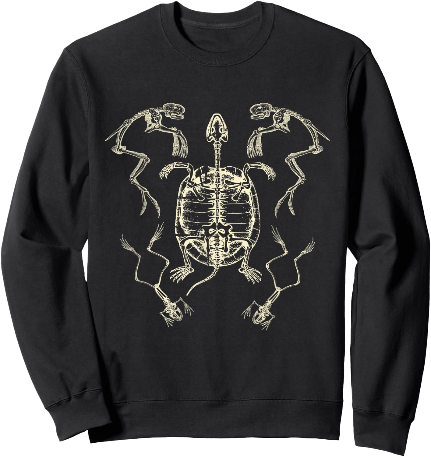 Goblincore Aesthetic Frog and Turtle Dark Academia Skeleton Sweatshirt - Sweatshirt | Black