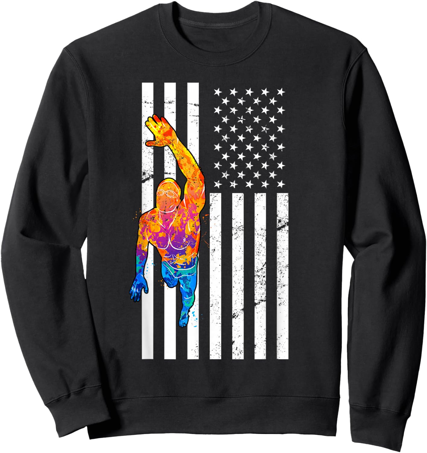 USA Flag Swim Sport Patriotic Swimmer Athlete Swimming Sweatshirt - Sweatshirt | Black